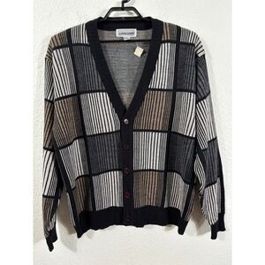 Expressions Cardigan Mens XL Vintage 90s Geometric Knit Grandpacore Button Front